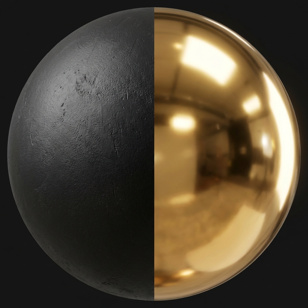 Left: Rough Matte Surface. Right: Polished Shiny Surface. Illustrating Roughness values.